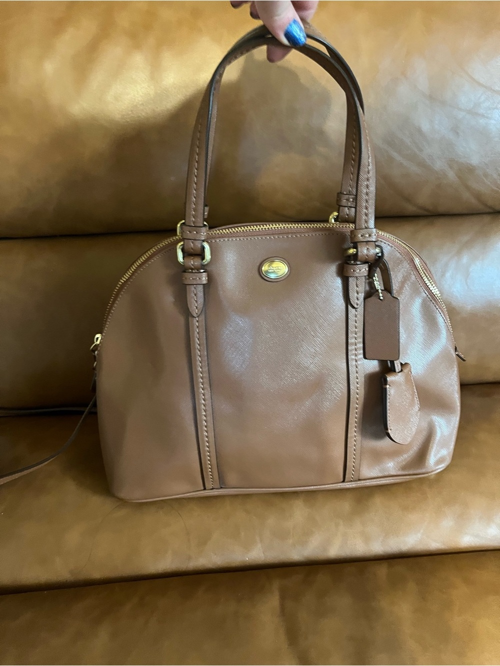 Coach Brown Leather Dome Satchel with Gold-Tone Accents